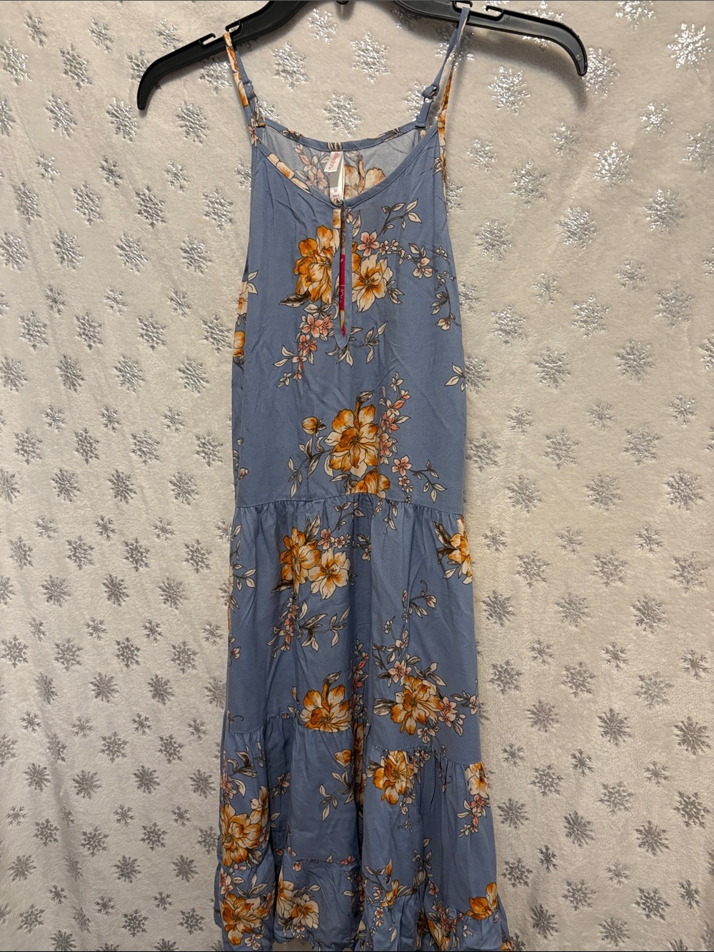 Xhilaration Blue Floral Maxi Dress with Yellow-Orange Blooms